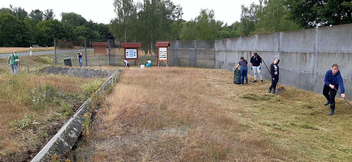 Schüler und Schülerinnen im Arbeitseinsatz am Grenzdenkmal Wülperode